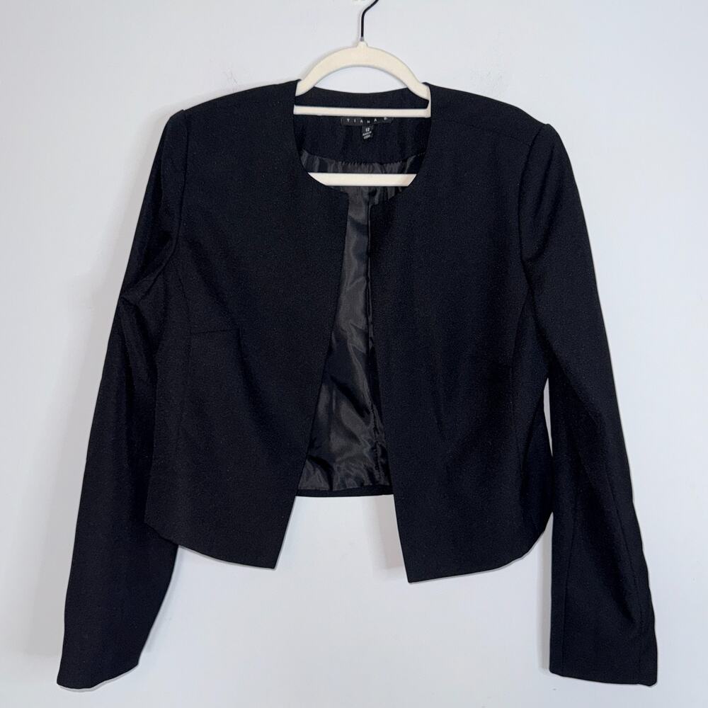 Tiana B Womens Open Front Blazer Size 12 Black Short Structured Business Office